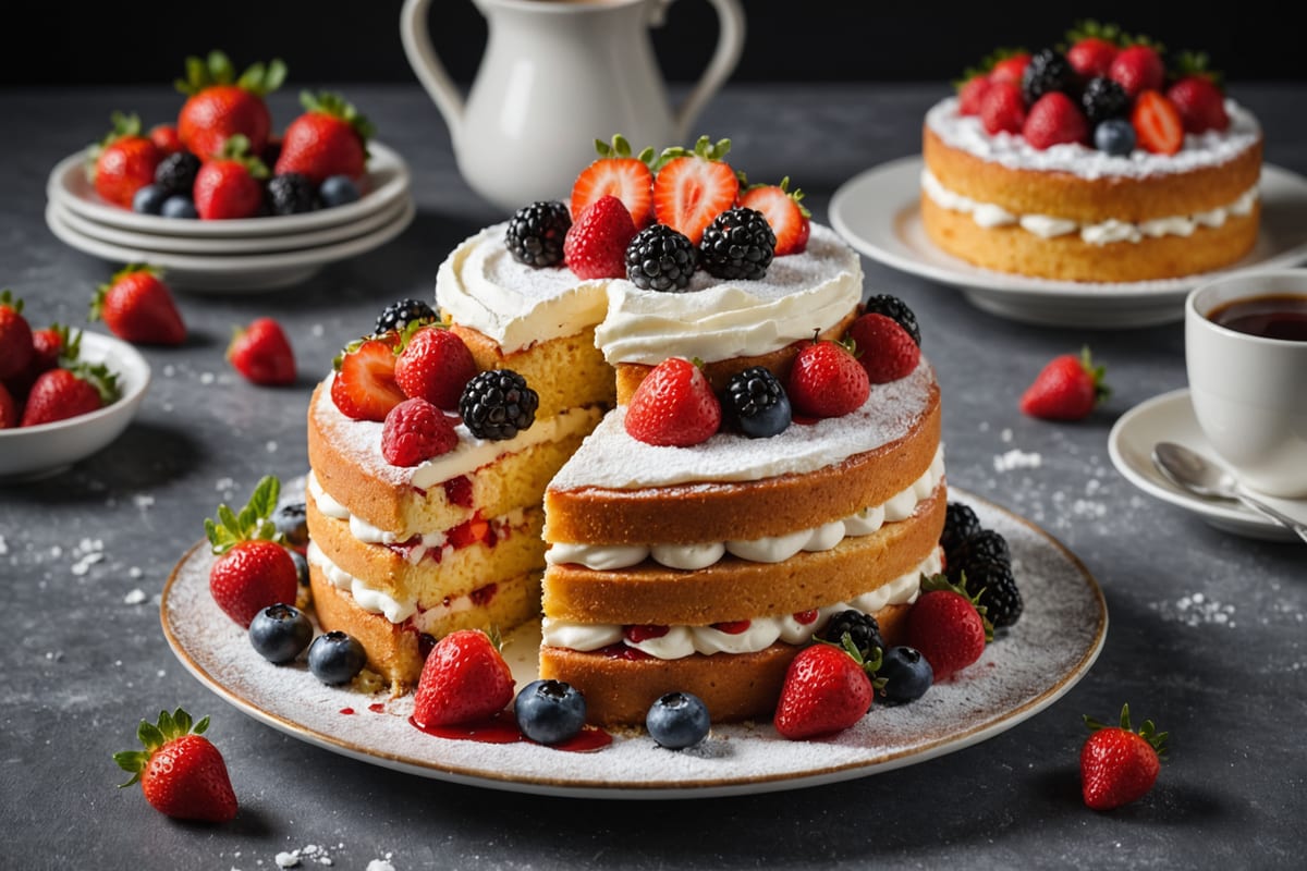 Sponge Cake with Cream and Berries